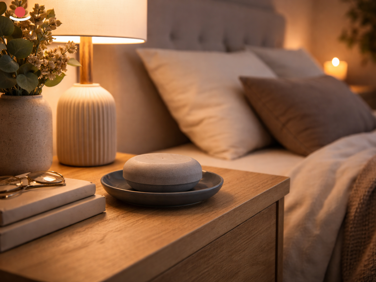 Tmavý Maru s šedým aromakamenem v zhasnuté ložnici