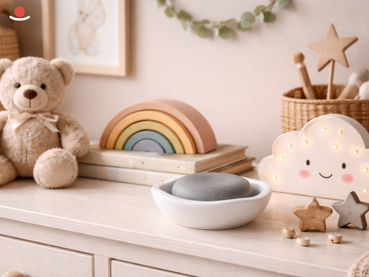 Bílý Nami s šedým aromakamenem v dětském hravém pokoji