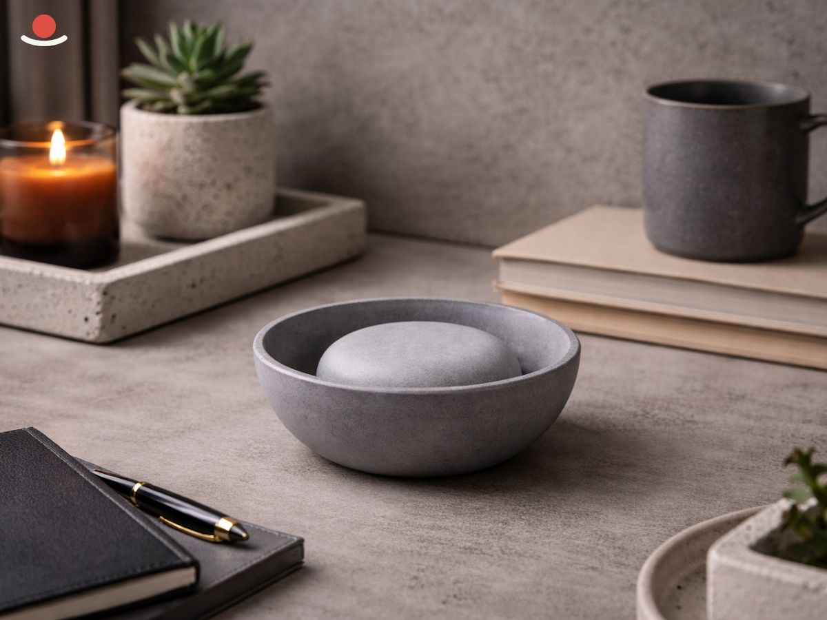 Tmavý Miyabi s šedým aromakamenem s betonovými doplňky