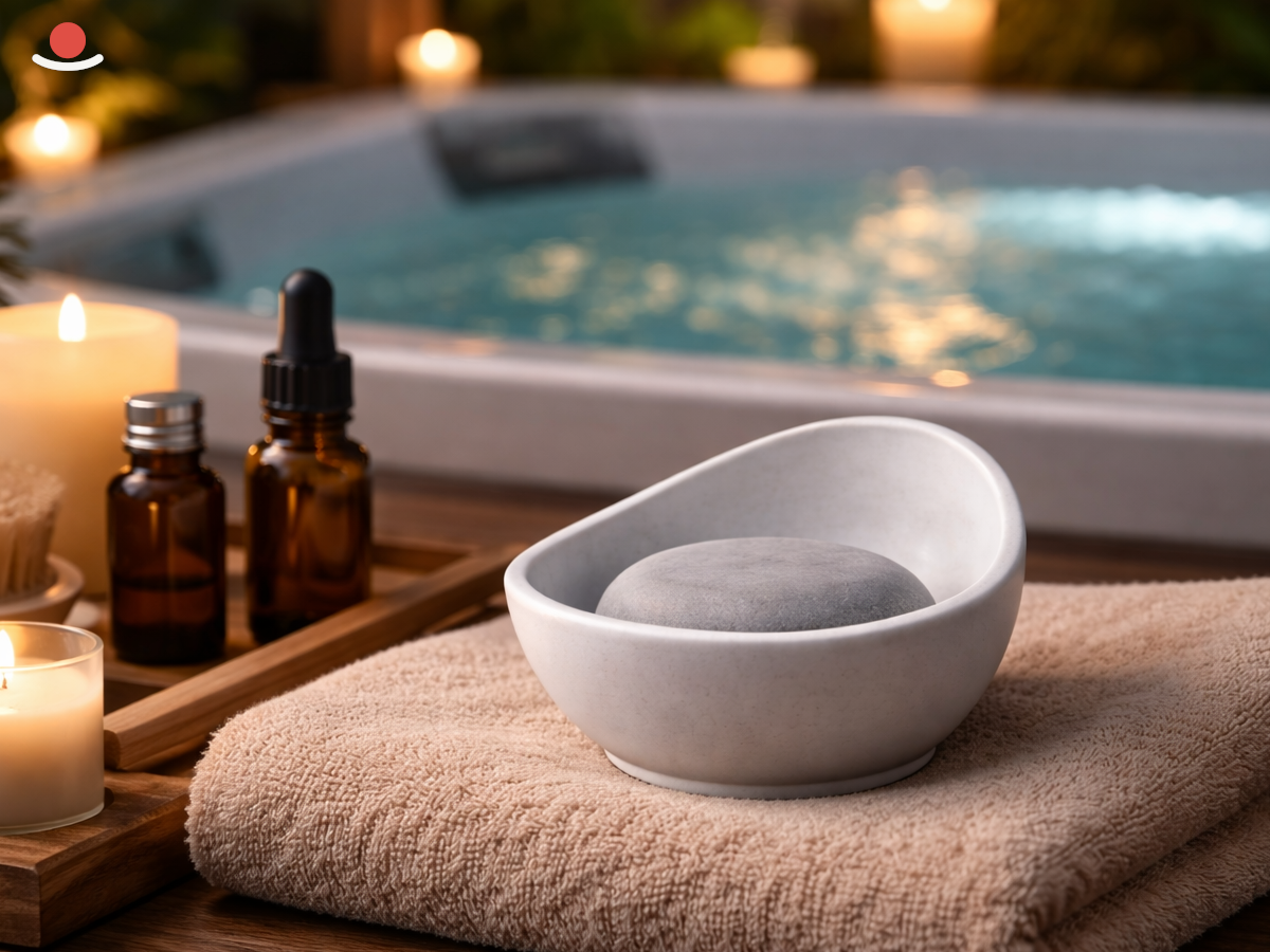 Bílý Mizu s šedým aromakamenem ve wellness centru