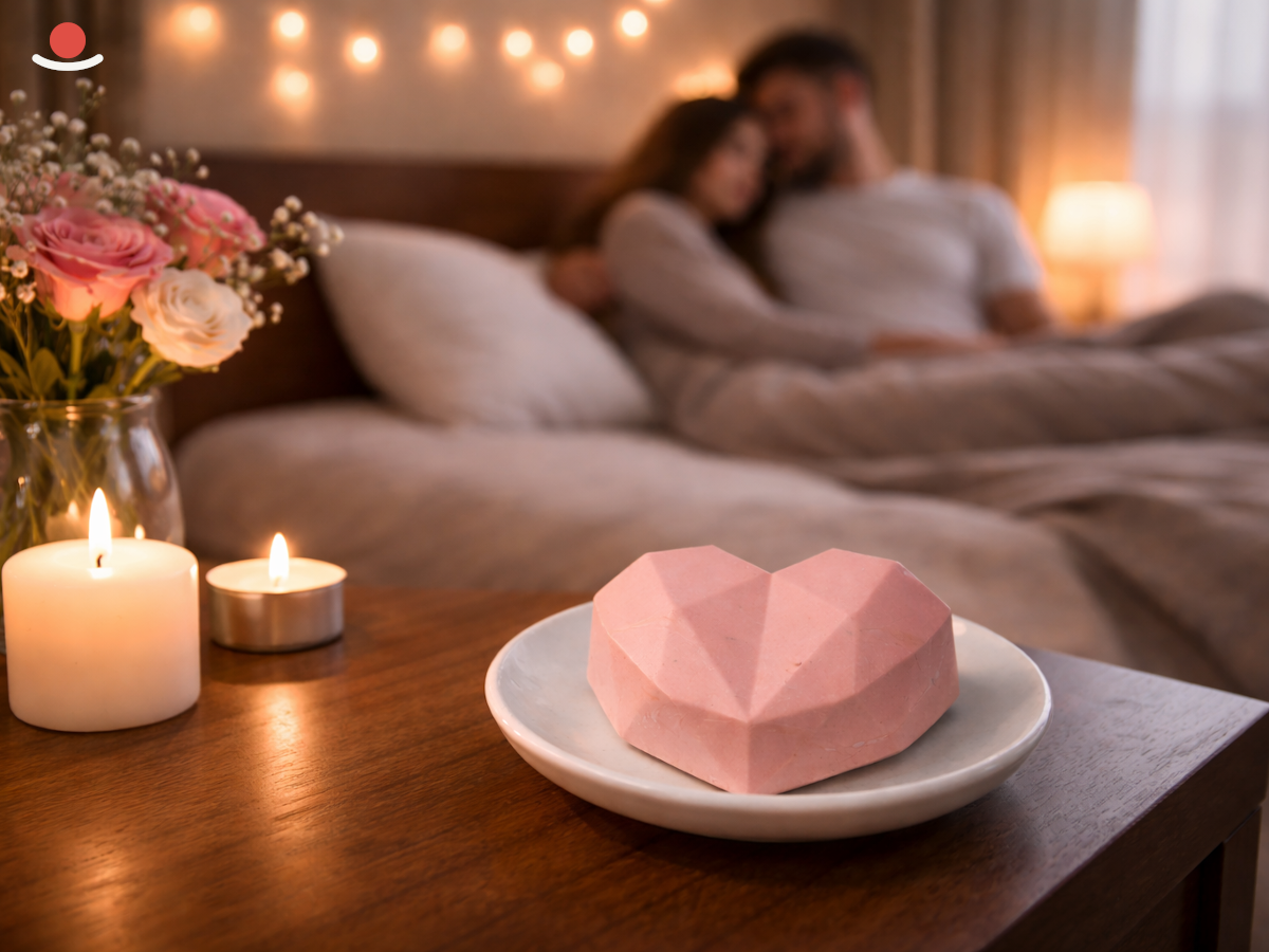 Bílý Maru s růžovým aromakamenem Kokoro v ložnici s párem