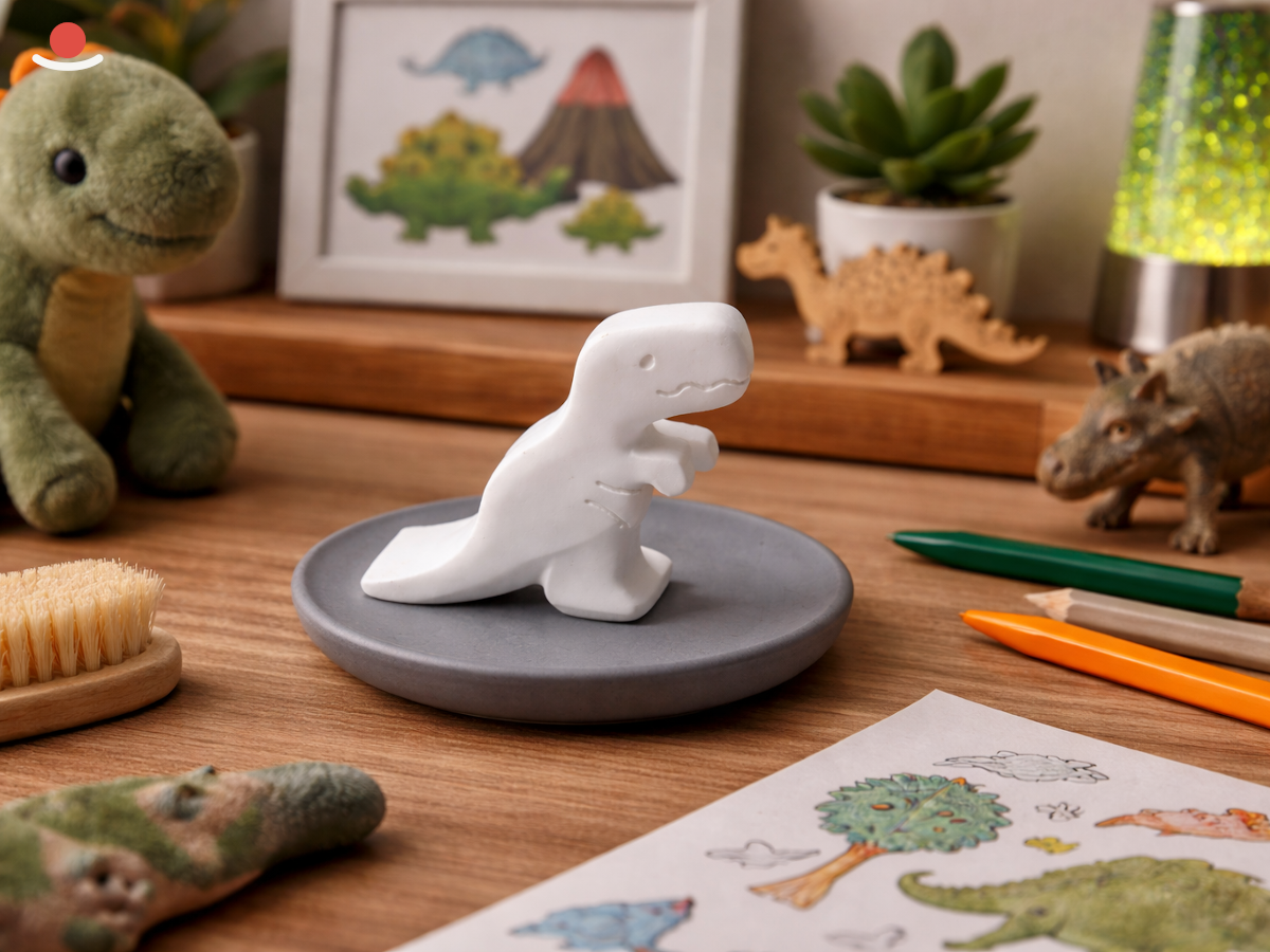 Tmavý Maru s bílým aromakamenem Deino v pokoji s tematikou dinoparku