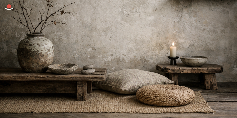 Styl Wabi-Sabi v běžně obývaném pokoji