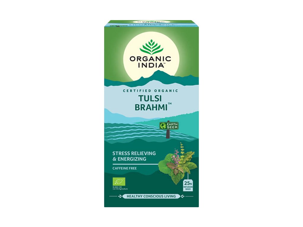 Organic India Tulsi Brahmi, porcovaný čaj, 25 sáčků