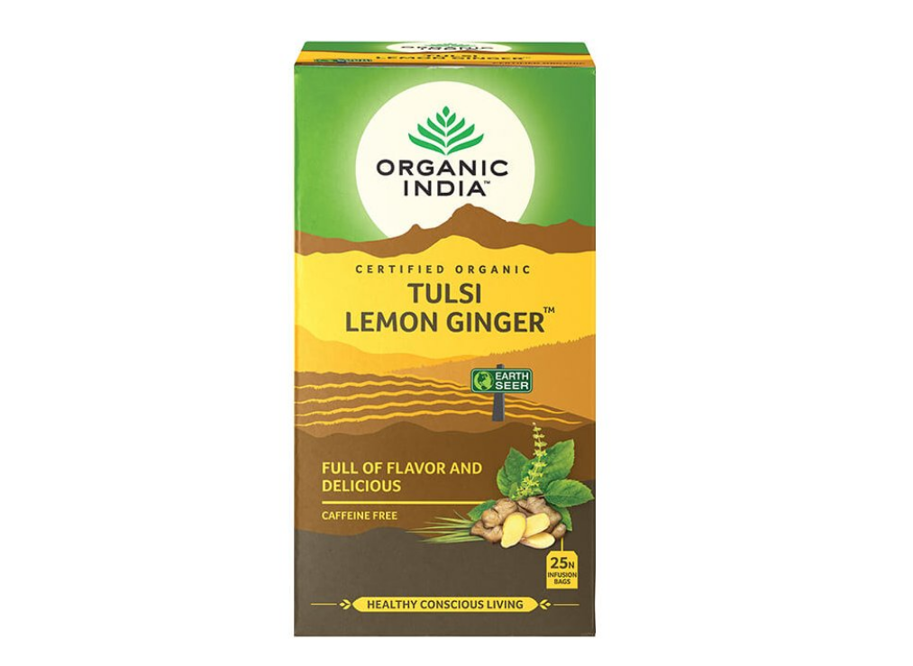 Organic India Tulsi s citrónem a zázvorem, porcovaný čaj, 25 sáčků
