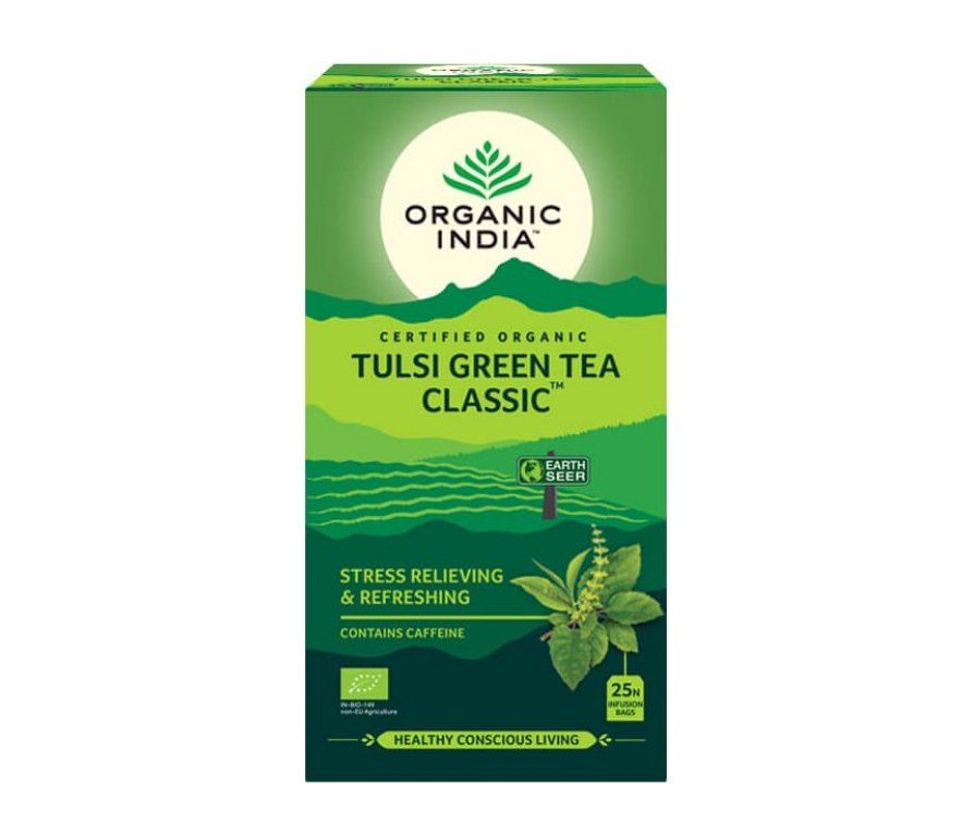 Organic India Tulsi se zeleným čajem, porcovaný čaj, 25 sáčků