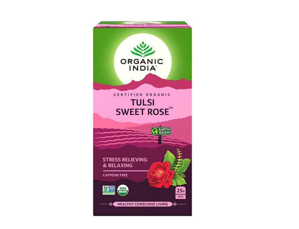 Organic India Tulsi Sladká růže, porcovaný čaj, 25 sáčků