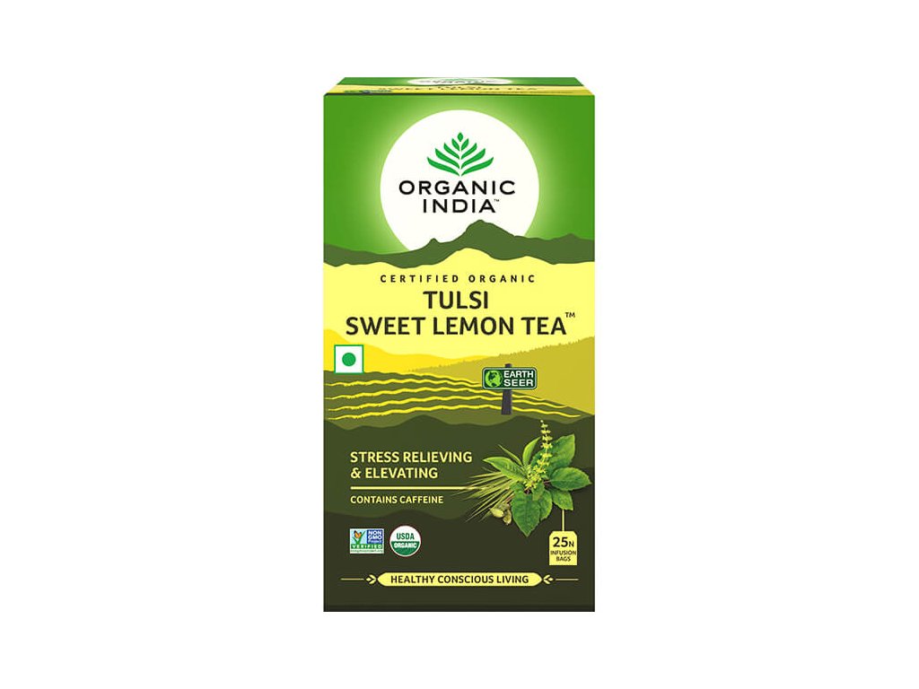 Organic India Tulsi Sladký citron, porcovaný čaj, 25 sáčků