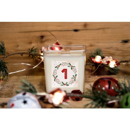 Přírodní vonná svíčka sójová - AROMKA -Carbon kostka s dřevěným knotem, 80 ml - KOŘENÍ VÁNOC-CHRISTMAS CHARM