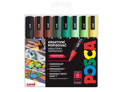POSCA sada popisovačů PC-5M - EARTH, mix zemitých tónů (8 ks)