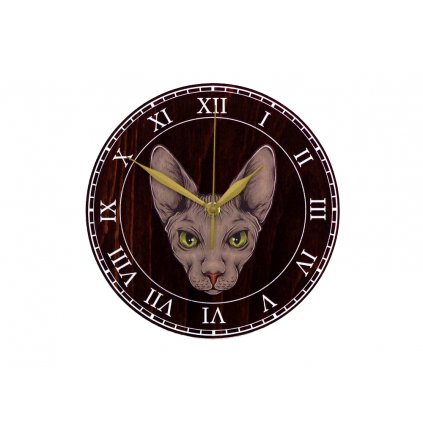 Dřevěné hodiny - kočka SPHYNX