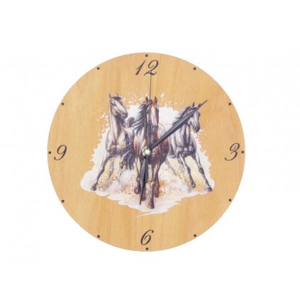 Dřevěné hodiny - koně