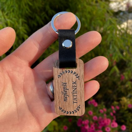 Dřevěná klíčenka s kůží - nejlepší tatínek