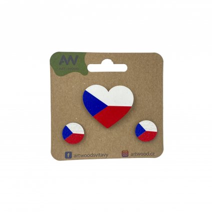 Dřevěná brož + náušnice - Vlajka Česka republika