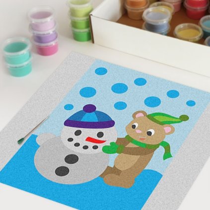 Sněhulák s medvídkem (Velikost 15x20cm)