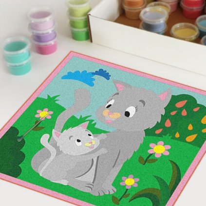 Kočka s koťátkem (Velikost 30x30cm)