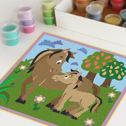 Kobylka s hříbátkem (Velikost 30x30cm)