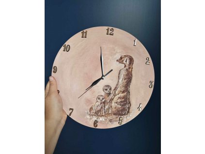 Velké hodiny Surikaty - ručně malovaný originál