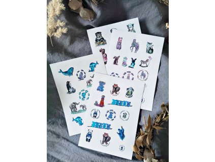 Samolepky - zvířata - 4 varianty  Vhodné také do Bullet Journal