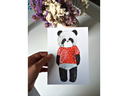 Plakát v černém rámečku A5 - Panda s červeným trikem