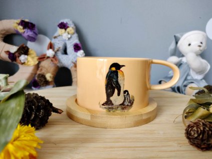 Keramický žlutý hrnek - 200 ml tzv. makronka na bambus podtácku - výběr motivů  Výběr motivů