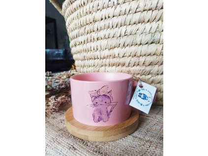 Keramický růžový hrnek - Prasátko / Kůň / Kočka - 200 ml na bambusovém podtácku  Výběr motivů