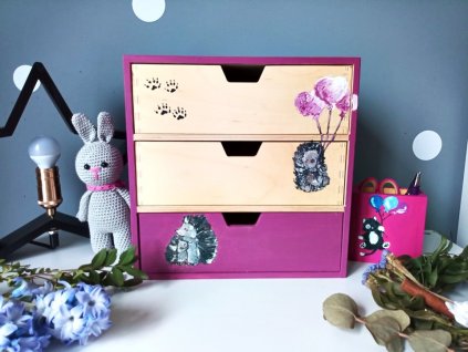 Komoda / box na hračky růžoví ježci - ručně malovaný originál