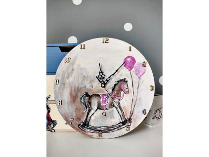 Velké hodiny Houpací kůň - ručně malovaný originál