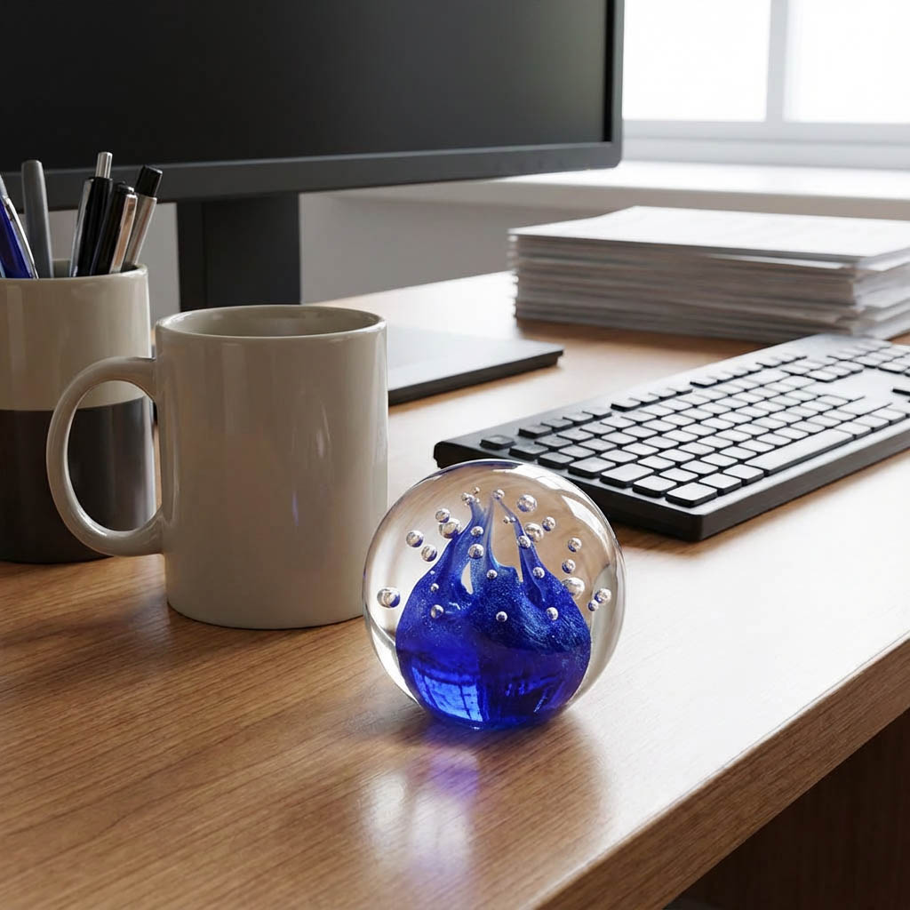 Luxusní firemní dárek ze skla – umělecké těžítko na stůl pro VIP zákazníky