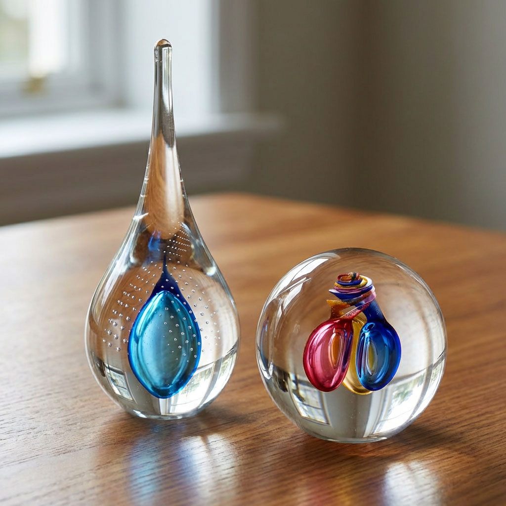 Skleněná těžítka s barevnými detaily