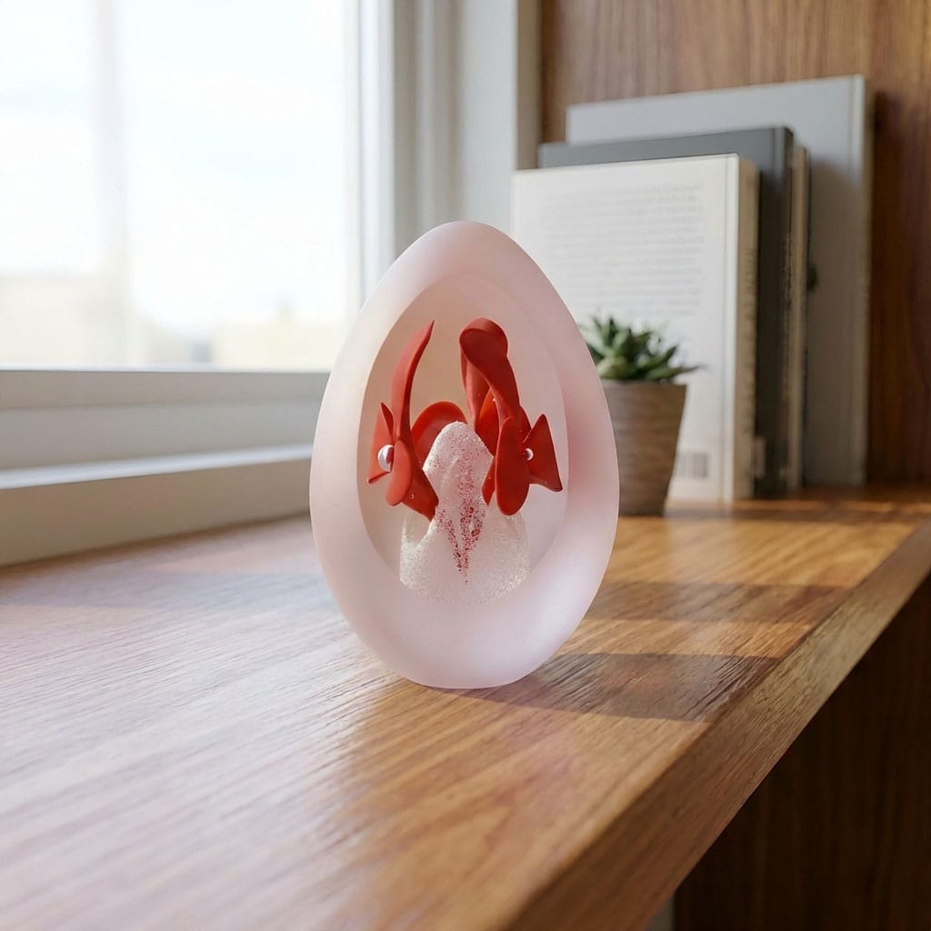 Broušené skleněné těžítko s geometrickými vzory na okenním parapetu