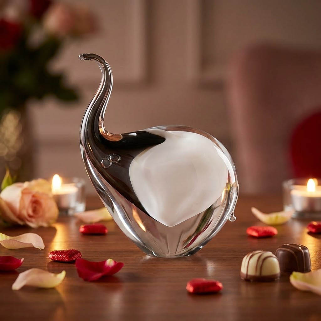 Skleněný slon z&nbsp;českého hutního skla jako designový a&nbsp;symbolický dárek