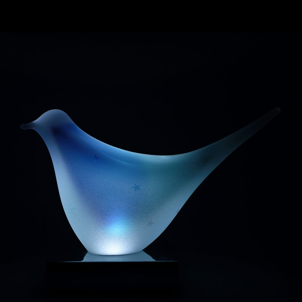 Skleněná dekorační lampa ptáček malý - modrá a tyrkysová