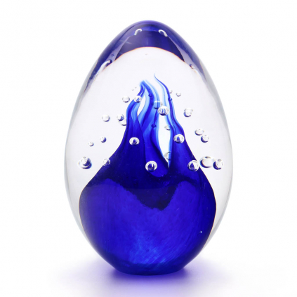 Skleněné těžítko vajíčko, dekor 02, modrá