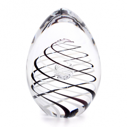 Glass Paperweight Egg Shape Decor 01, White / Black