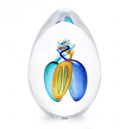 Glass Paperweight Egg Shape Decor 06, Blue / Turquoise / Gold topaz