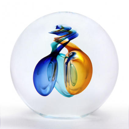 Glass Paperweight Decor 06, Blue / Turquoise / Gold topaz