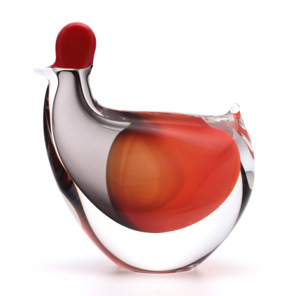 Glass Hen Figurine, Smoky black / Red