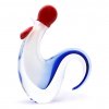Glass Rooster Figurine, Opal white / Blue
