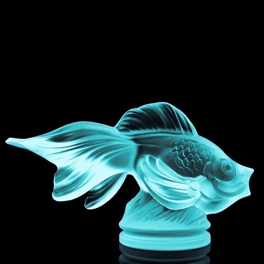 Uranium glass Art Deco fish figurine in blue uranium glass by H. Hoffmann, vintage sculptural figurine