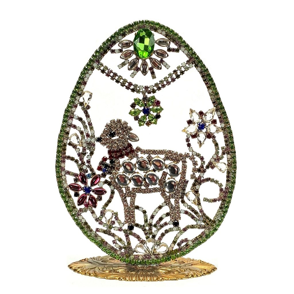Vintage Czechoslovakian Rhinestones Standing Christmas Sheep XL
