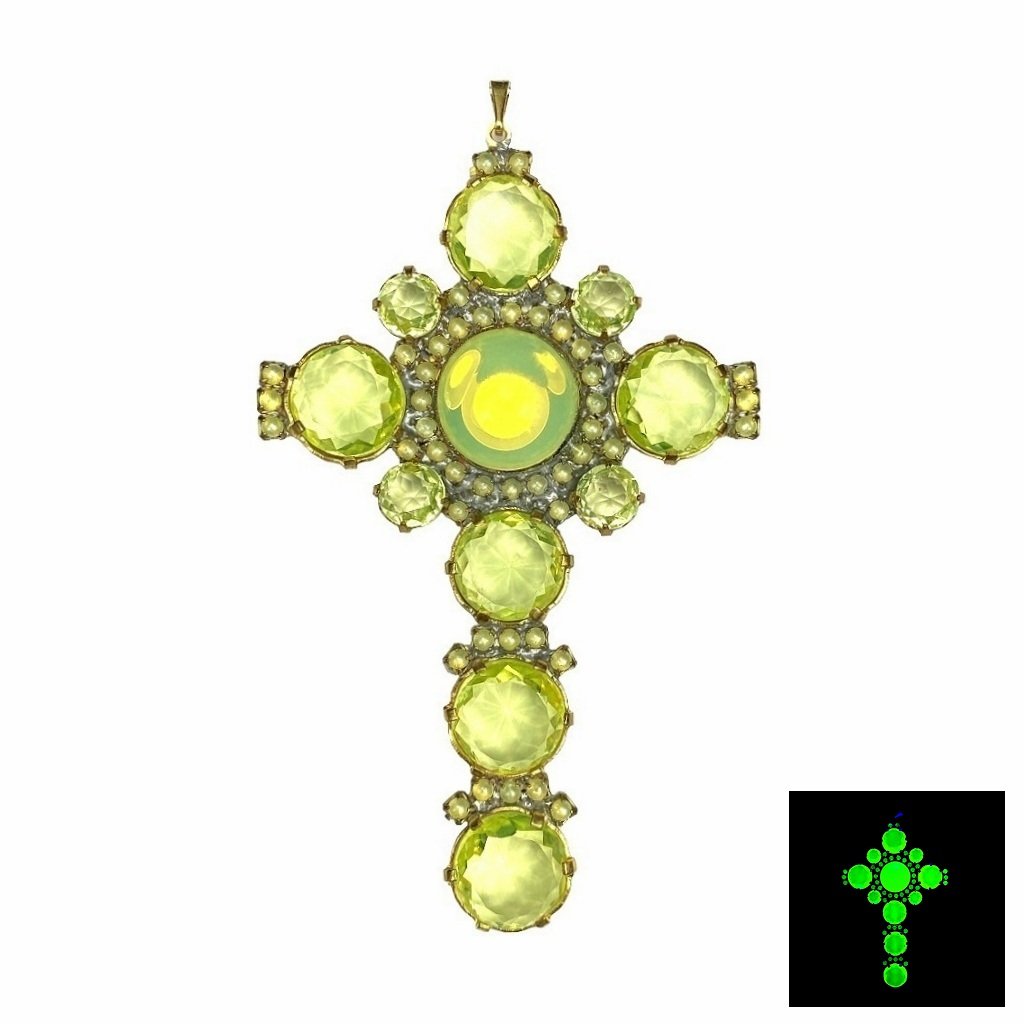 art deco vaseline uranium glass cross vintage pendant 2