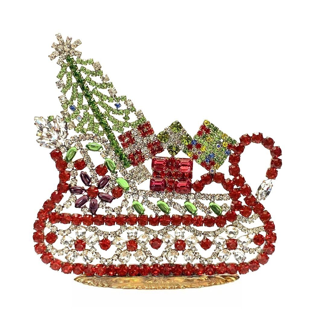 Vintage Czechoslovakian Rhinestone Sleigh Christmas Ornament