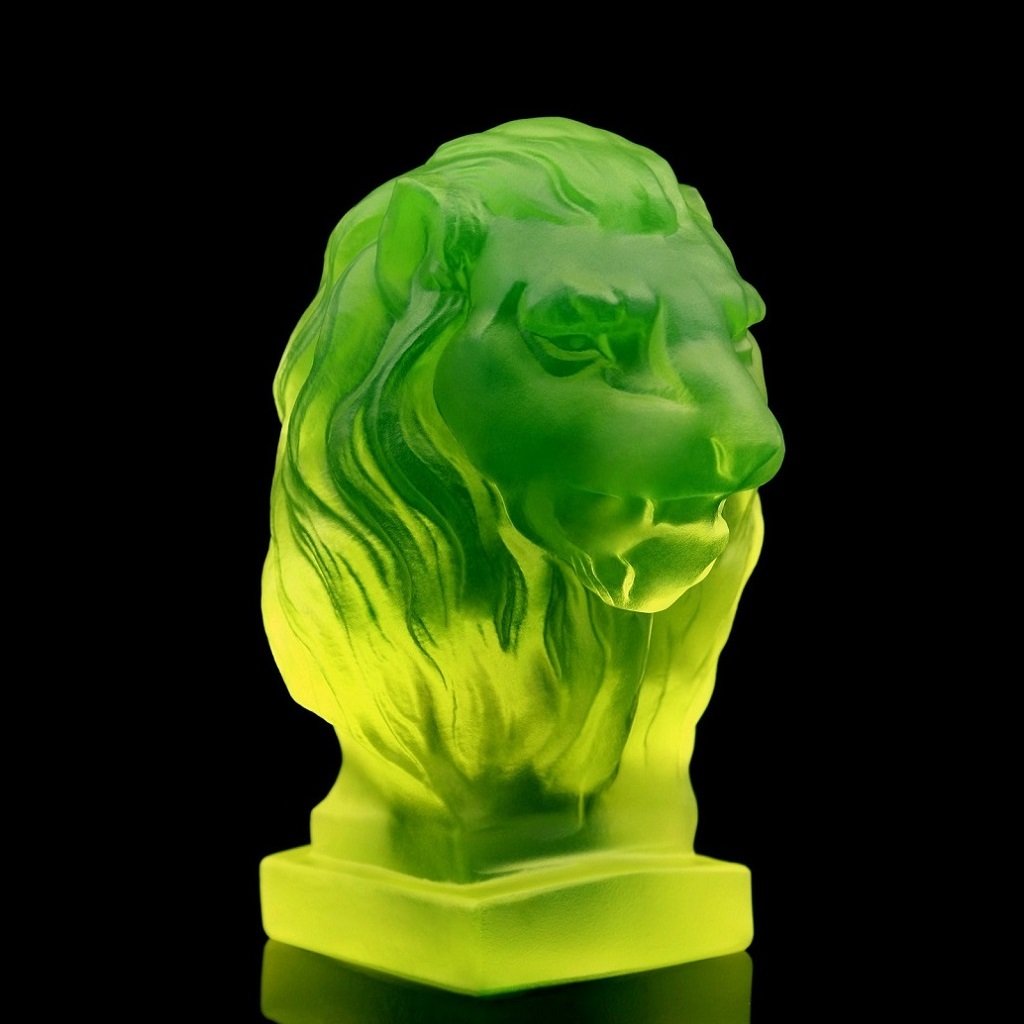 Art Deco Uranium Glass ' Head Lion ' Car Mascot Figurine Hood Ornament 1930' - ArtDeco1930.com