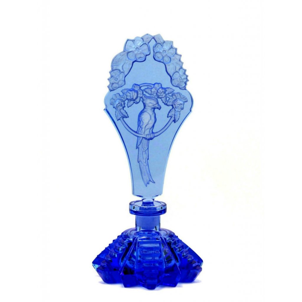 Art Deco Bohemian Collectible Blue Glass Perfume Bottle 1930' H.Hoffmann