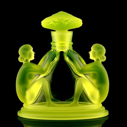 uranium glass art deco display perfume bottle with nude ladies h hoffmann uv reactive