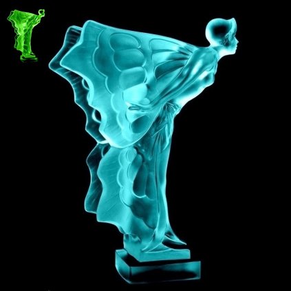 art deco aquamarine cyan vaseline uranium glass flying lady car mascot spirit of ecstasy rolls royce hood ornament