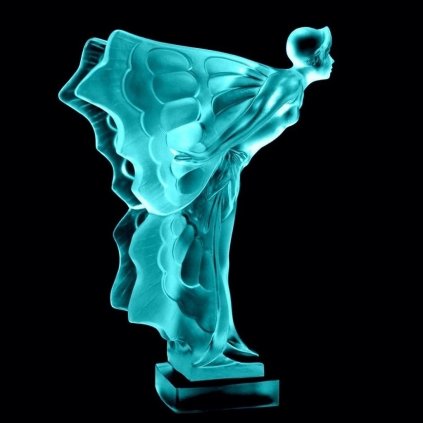 uranium glass hood ornament flying lady Art Deco car mascot by H. Hoffmann