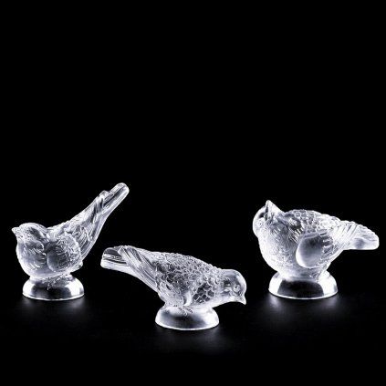 Clear Frosted Glass Figurines 3 Sparrows 1930' H.Hoffmann