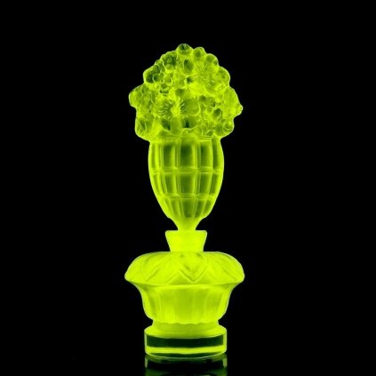yellow uranium glass Art Deco blossom cluster stopper perfume bottle Bohemian